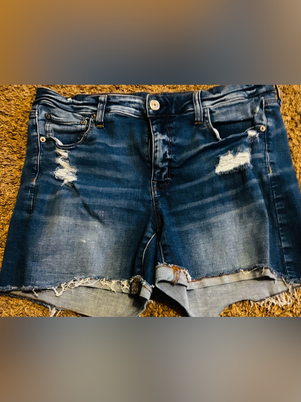 American Eagle Outfitters Dark Blue Distressed Jean Shorts